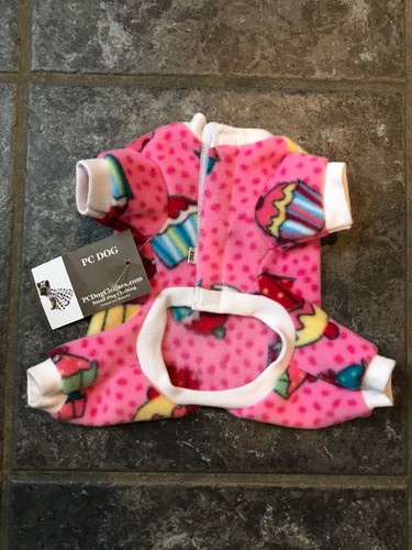 NWT Size XXS Pink Fleece Dog Pajamas  Clothing Teacup Breed Cupcake Pattern