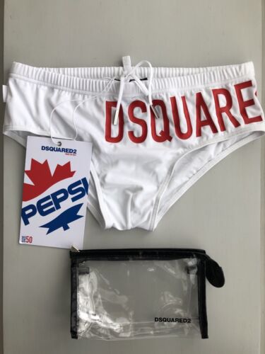 定価10.5万 20SS名作・美品 DSQUARED2×PEPSI サイズ44 Dsquared2 x Pepsi Beachwear White Logo Print Swim Briefs