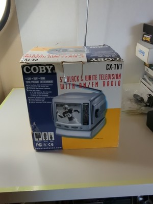 COBY CX-TV1  Compact Portable 5'' Black & White Television with AM/FM Radio.
