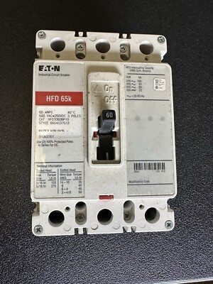 Eaton HFD3060BP10, 3 Pole, 60 Amp, 600 Volt, Circuit Breaker New No Box