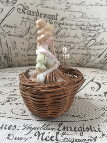 VTG Porcelain French Woman's Bust Pincushion Holding Letter Down Filled Skirt