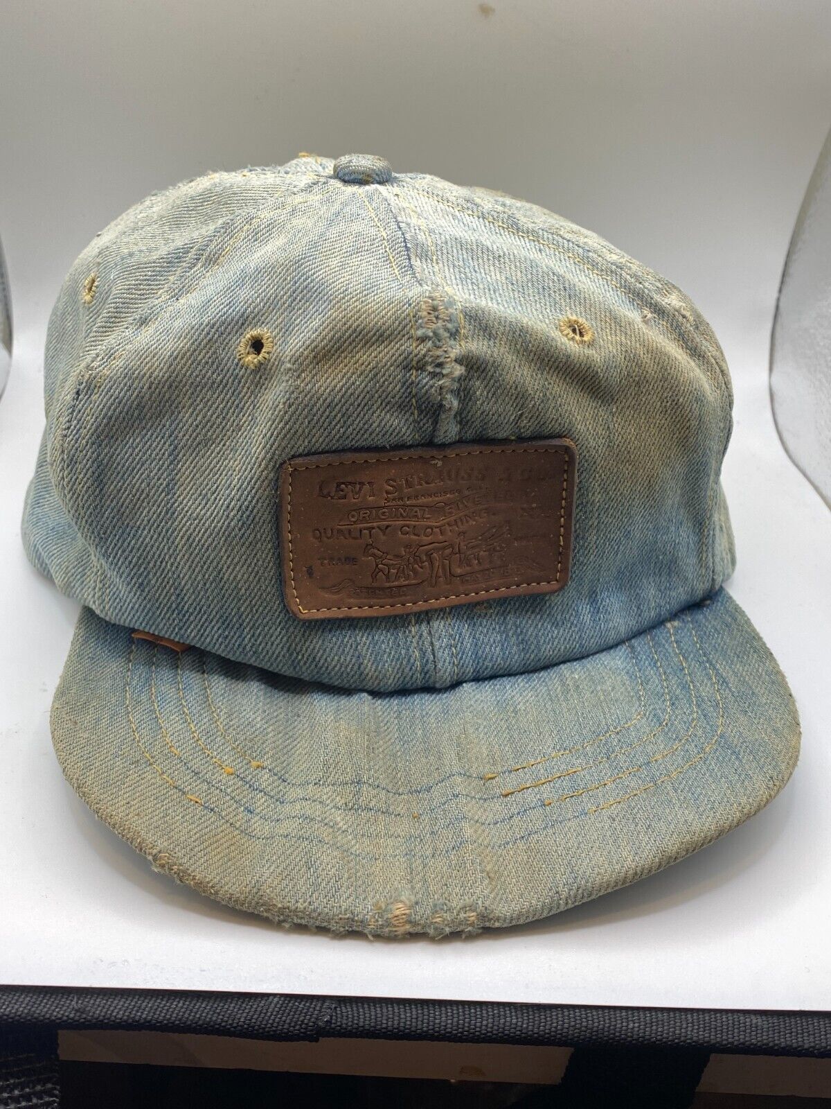 Vintage DISTRESSED 1960-70s Levi Strauss Denim Hat ~ Leather Vintage DISTRESSED 1960-70s Levi Strauss Denim Hat ~ Leather