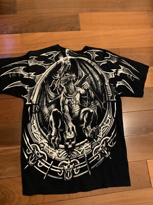 Vtg Liquid Blue Dragon Shirt All Over Print Graphic Universal Studios 2001 Y2K