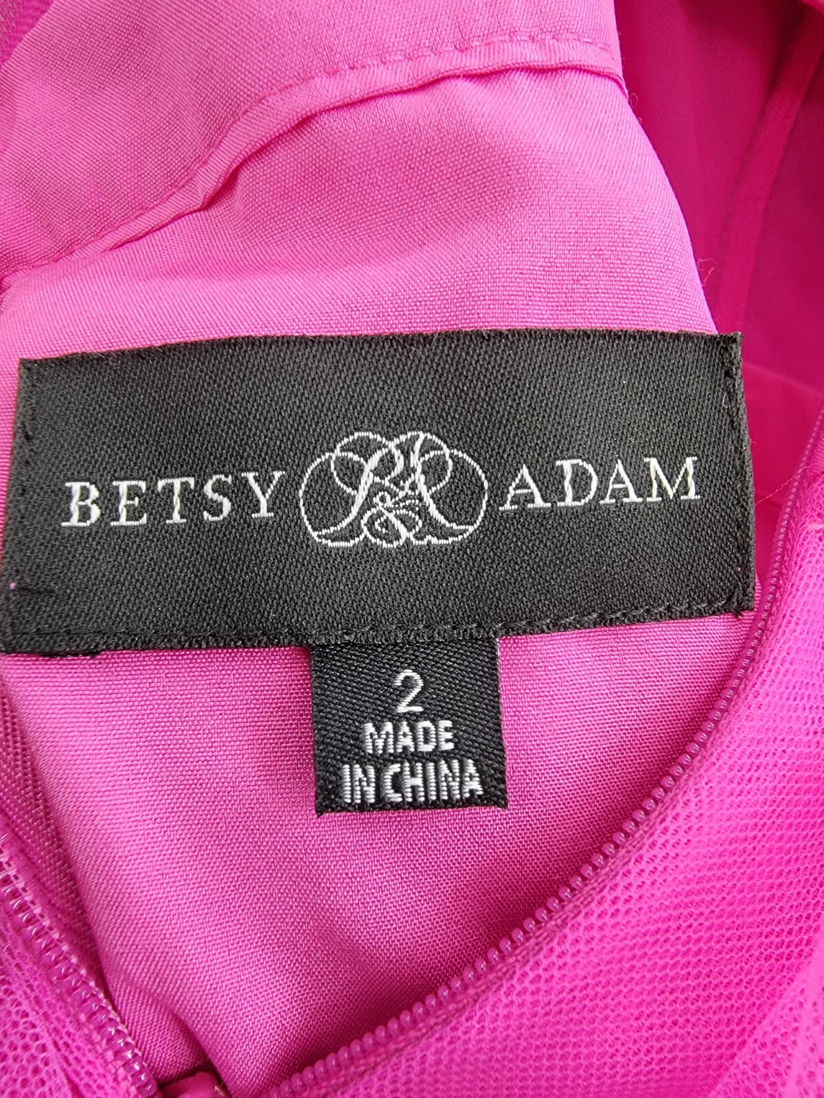 Betsy & Adam Mesh Corset Ball Gown Women's 2 Hot Pink Ruffled Back Zip Closure - Picture 8 of 15