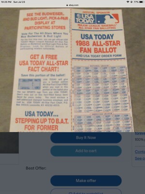 1988 MLB ALL-STAR BASEBALL GAME FAN BALLOT at CINCINNATI REDS RIVERFRONT STADIUM