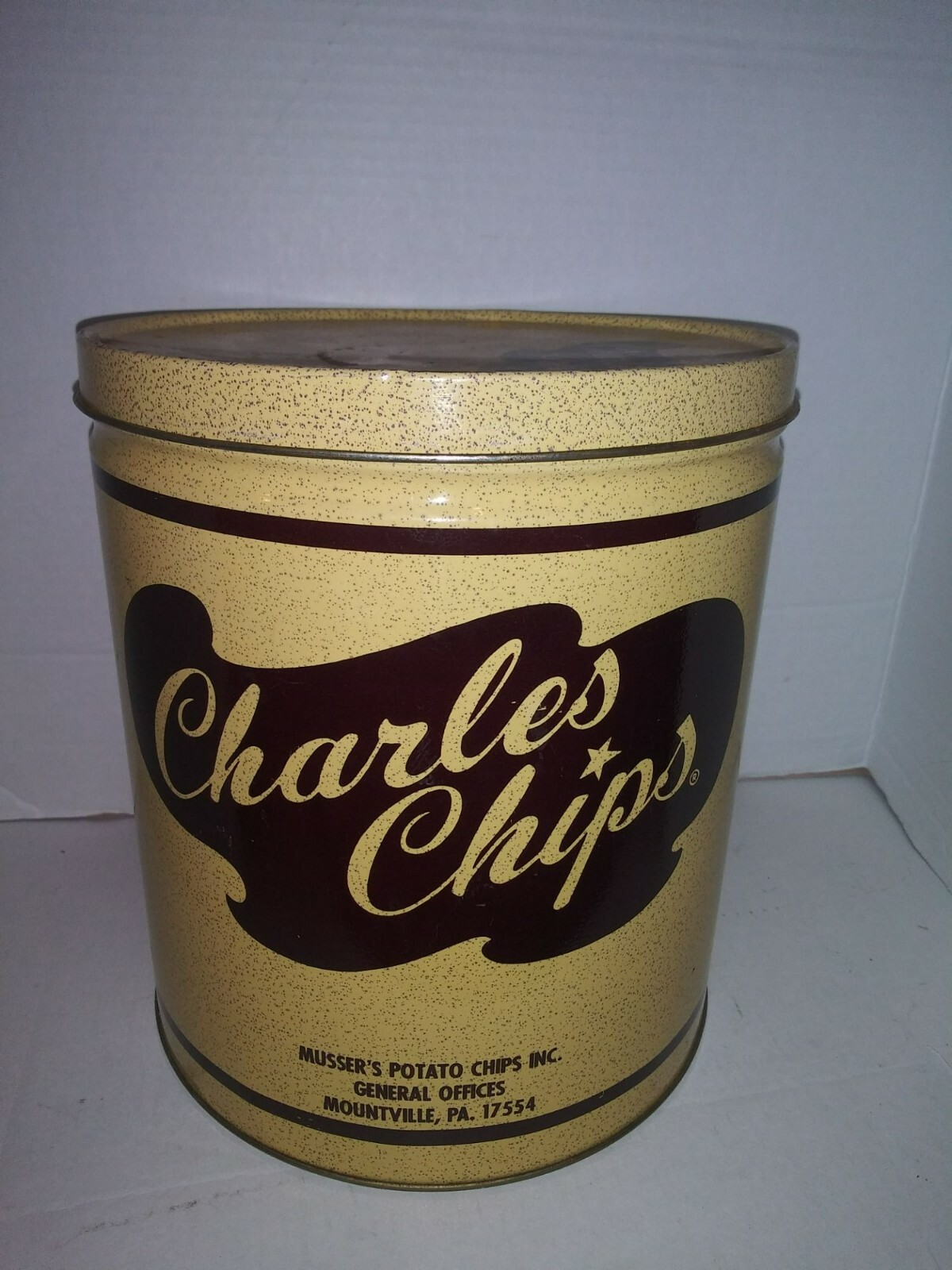 貴重！MUSSER'S POTATO CHIPS 缶アメリカンアンティーク Vintage Advertising Tin - Charles Chips - Musser's Potato