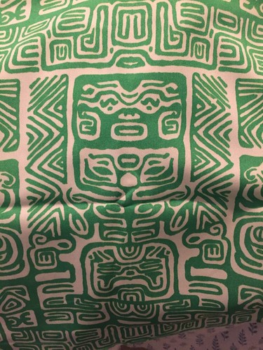 Vintage Daniel Adam 60s Mid Centuri Tahiti Tiki Green White Fabric 120 X 34