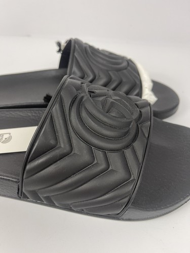 Pre-owned Gucci 601041 Gg Matelasse Quilted Gg Rubber Men's Sandals 11 11.5 Us In Black