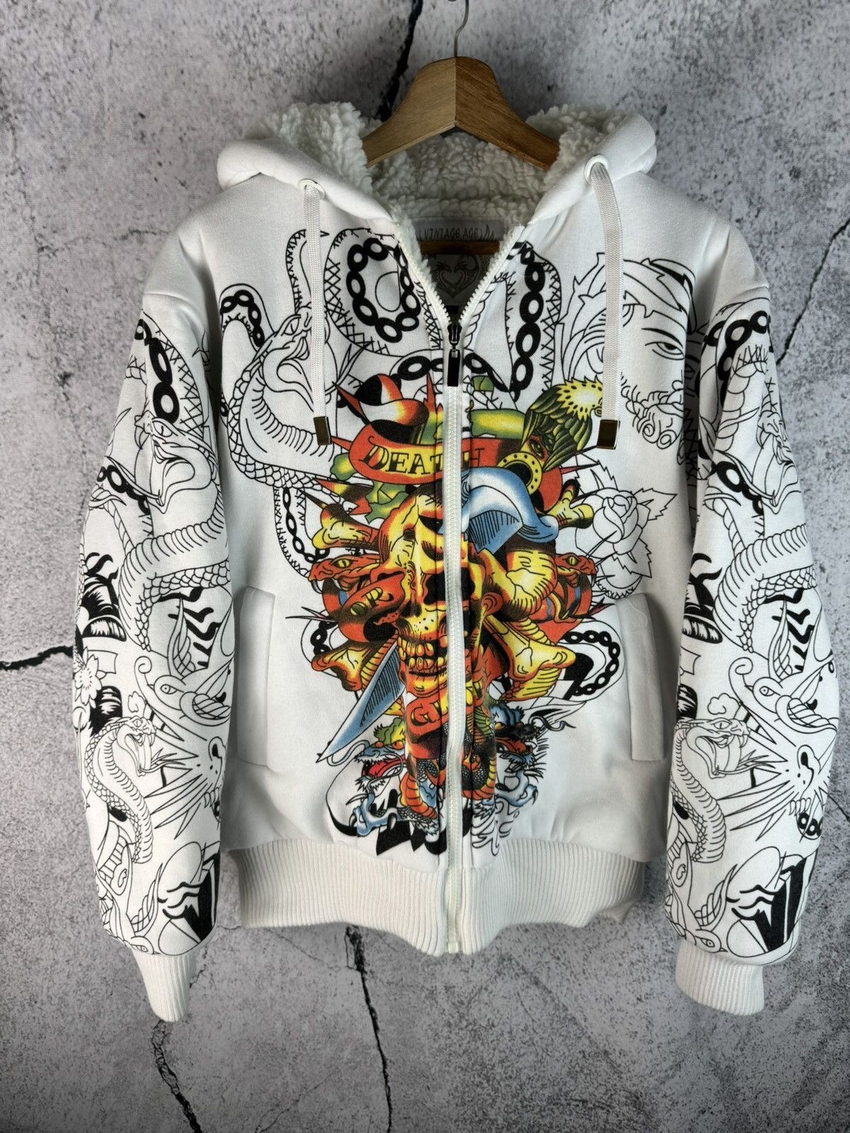 ed hardy クリスタル付き ニット ジップアップパーカー Y2K
