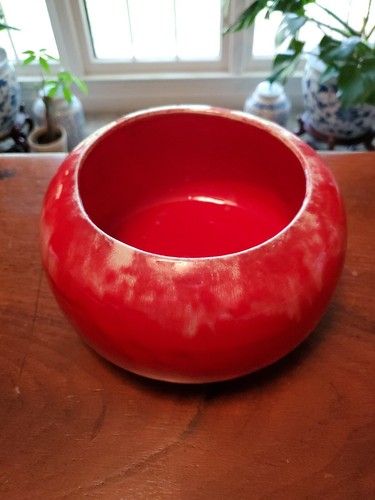 Miali California Pottery MCM Cherry Red Bowl Drip Glaze Vintage