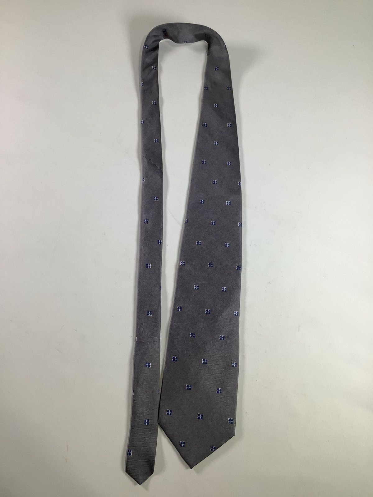Mens Robert Stock Gray Blue Design Dress Tie GUC