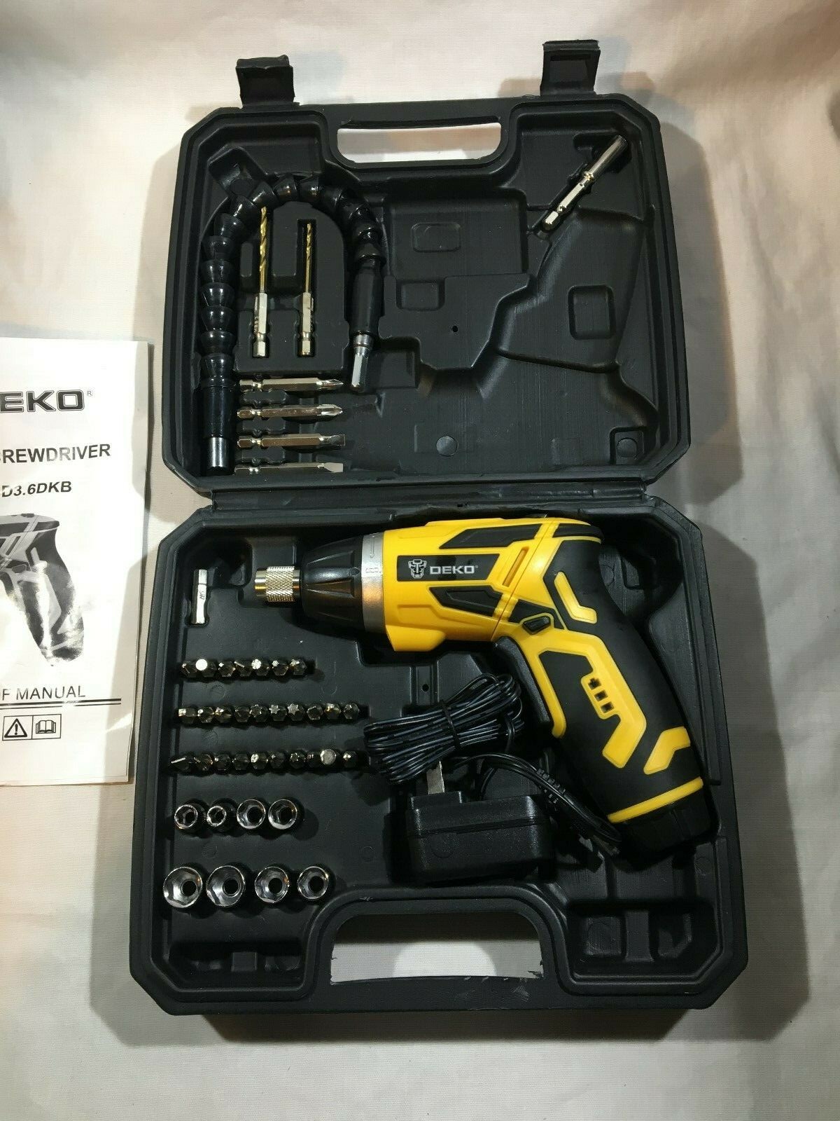Deko GCD3.6DKB Cordless Screwdriver Rotatable Rechargeable Yellow Kit VERY GOOD