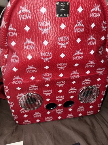 MCM | Mcm Stark Logo Red×white Backpack MCM Stark Backpack Vivid Red White Logo Visetos – Caroline's