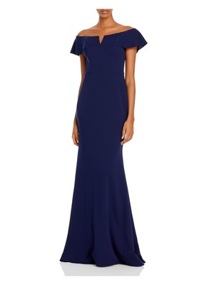 

AQUA FORMAL Женское темно-синее длинное вечернее платье с короткими рукавами и расклешенным платьем, Navy