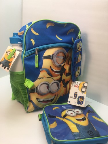 Despicable Me Backpack, 5pc Set, Lunch Bag,Gadget Case, Water Bottle, Carabiner