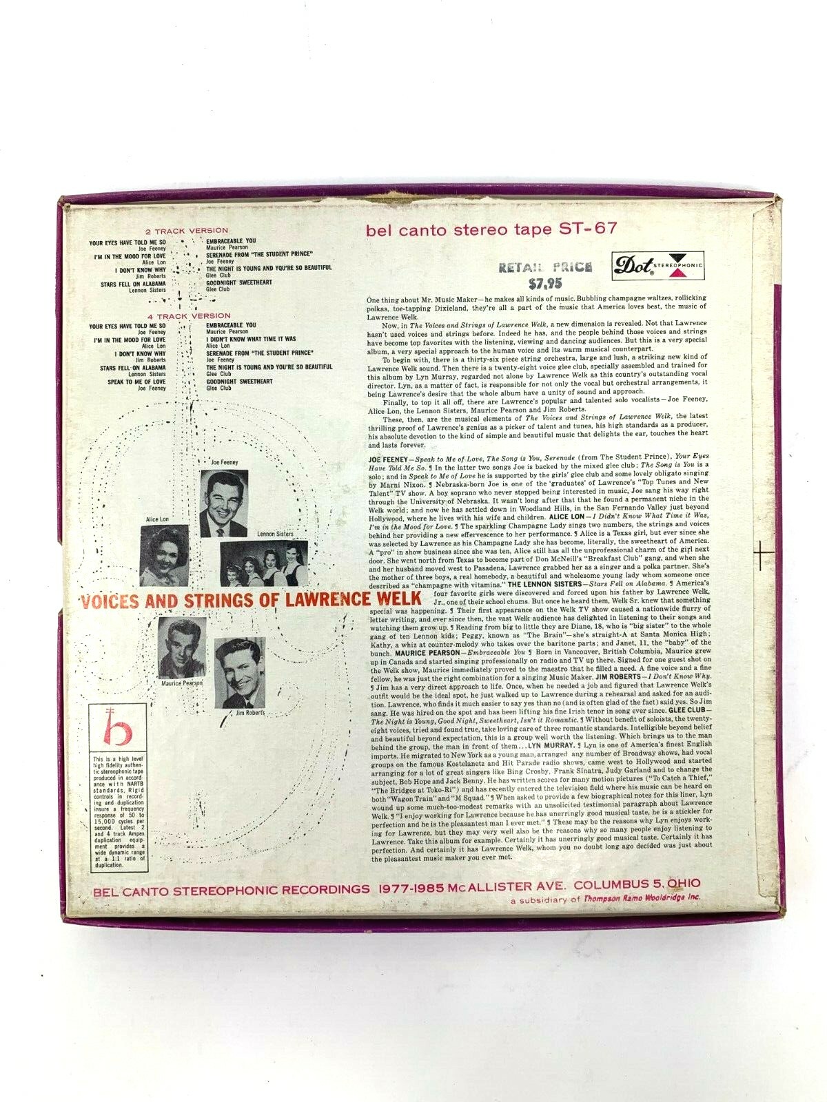 Lawrence Welk The Voices and Strings 4-Track Stereo Reel to Reel Tape / 7.5 IPS