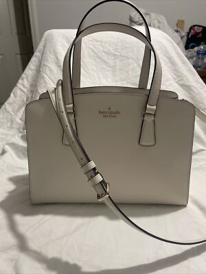 Classic Kate Spade Perry Medium Satchel Saffiano Leather Linen Cream NWNT