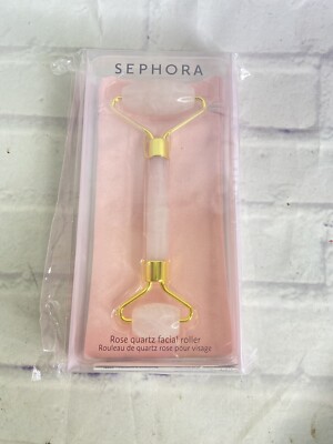 SEPHORA Rose Quartz Facial Roller Double Sided Pink Gold New