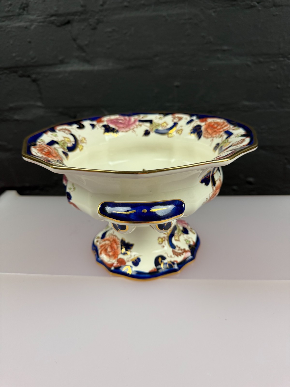 Masons Mandalay Blue Footed Fruit Serving Bowl / Dish 23.5 cm Wide 14.5 cm High