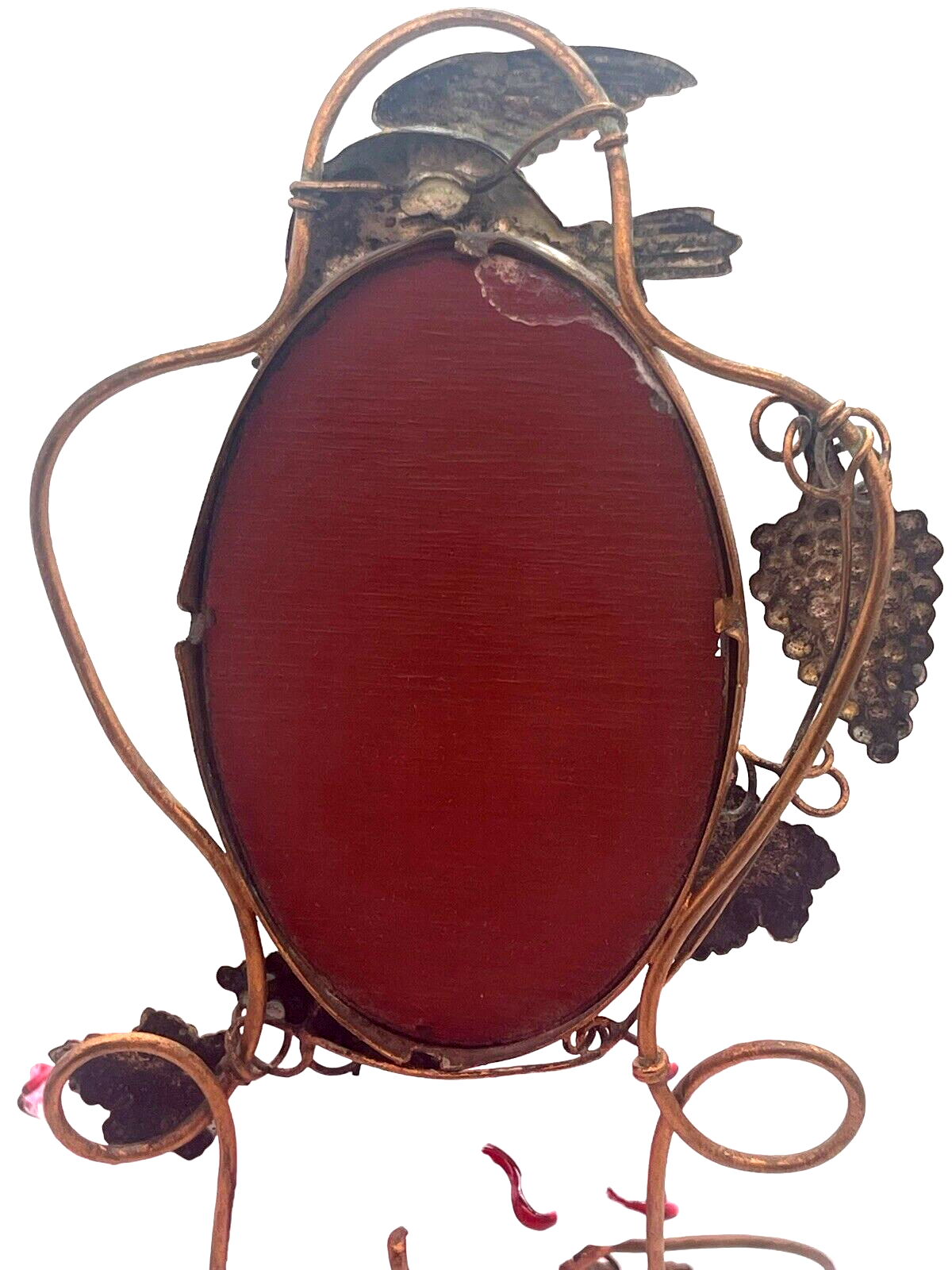 French Palais Royal Grape & Hummingbird Vanity Mirror & Opal Art Glass Bowl