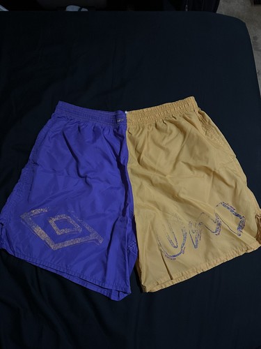 Rare Vintage 90s Umbro Colorblock Nylon Shorts Yellow Purple
