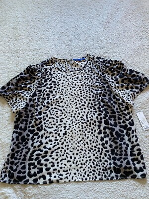 Apt. 9 Women Chiffon Leopard Print Short Sleeve Blouse Black & White Size XXL