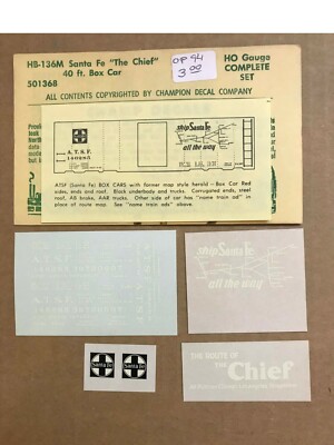Champ HO ATSF Santa Fe 40' Box Car Chief - Map Scheme #HB-136M Org Pkg    