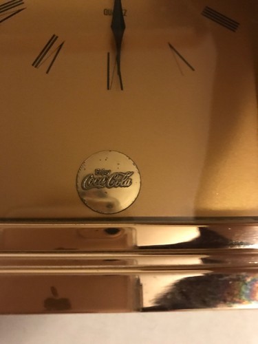 VINTAGE Brass Gold Howard Miller COCA-COLA Quartz Desk Mantel Clock - Works
