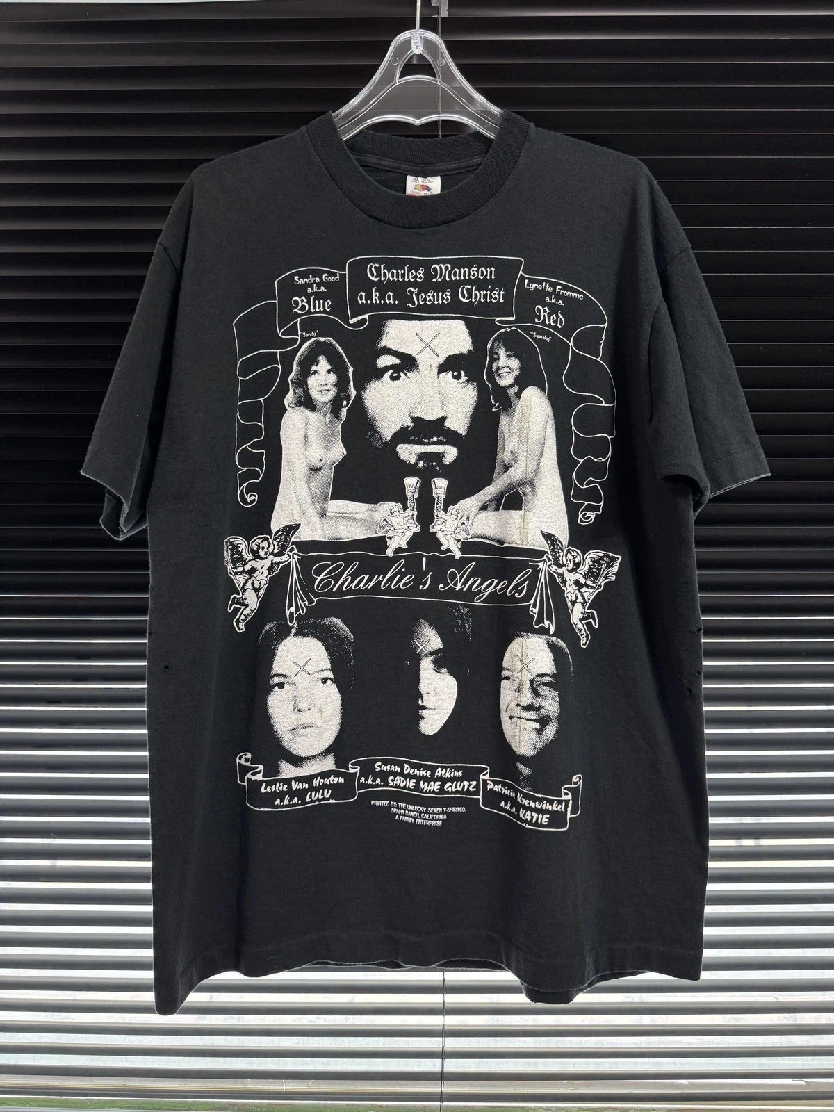 Vintage 90s Charles Manson &amp; Charlie's Angel Black Unisex Shirt S-5XL