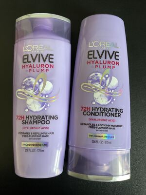L'Oreal Elvive Hyaluron + Plump 72H Hydrating Shampoo & Conditioner 12.6 oz. ea