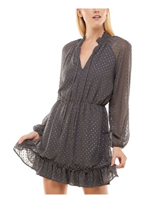 SPEECHLESS Womens Tie Blouson Sleeve Short Fit + Flare Dress