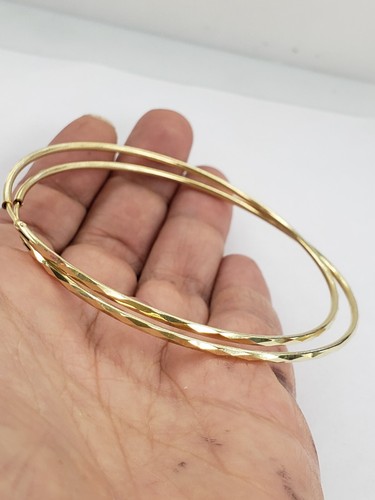 Pre-owned Handmade Big Large Diamond Cut Real 14k Yellow Goldhoop Earrings 2.75 Inches 70mm Long