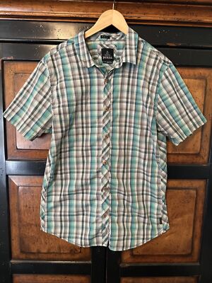 PrAna Breathe Men's XL Slim Plaid Short Sleeve Button Casual Outdoor Active