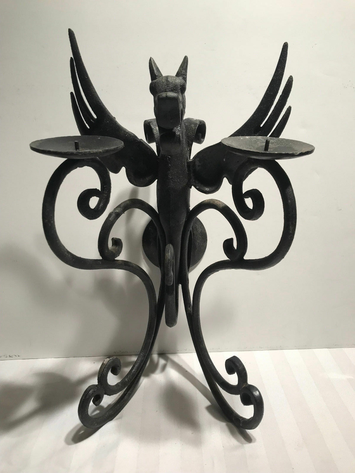 Cast Iron Winged Serpent Wall Sconce Dual Candle Holder Italian Gothic Castle