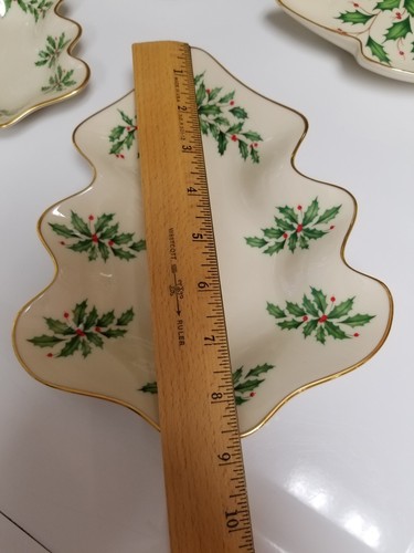 Lot 4 Lenox Demensions Collection Holiday Candy Dish Tree Shaped Holly & Berries