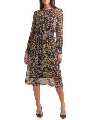 

TOMMY HILFIGER Женское черное платье миди с длинными рукавами и пуговицами на подкладке сзади, Черный