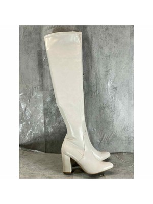 ДИКАЯ ПАРА женских эластичных ботинок цвета слоновой кости с острым носком на блочном каблуке длиной 8,5 М