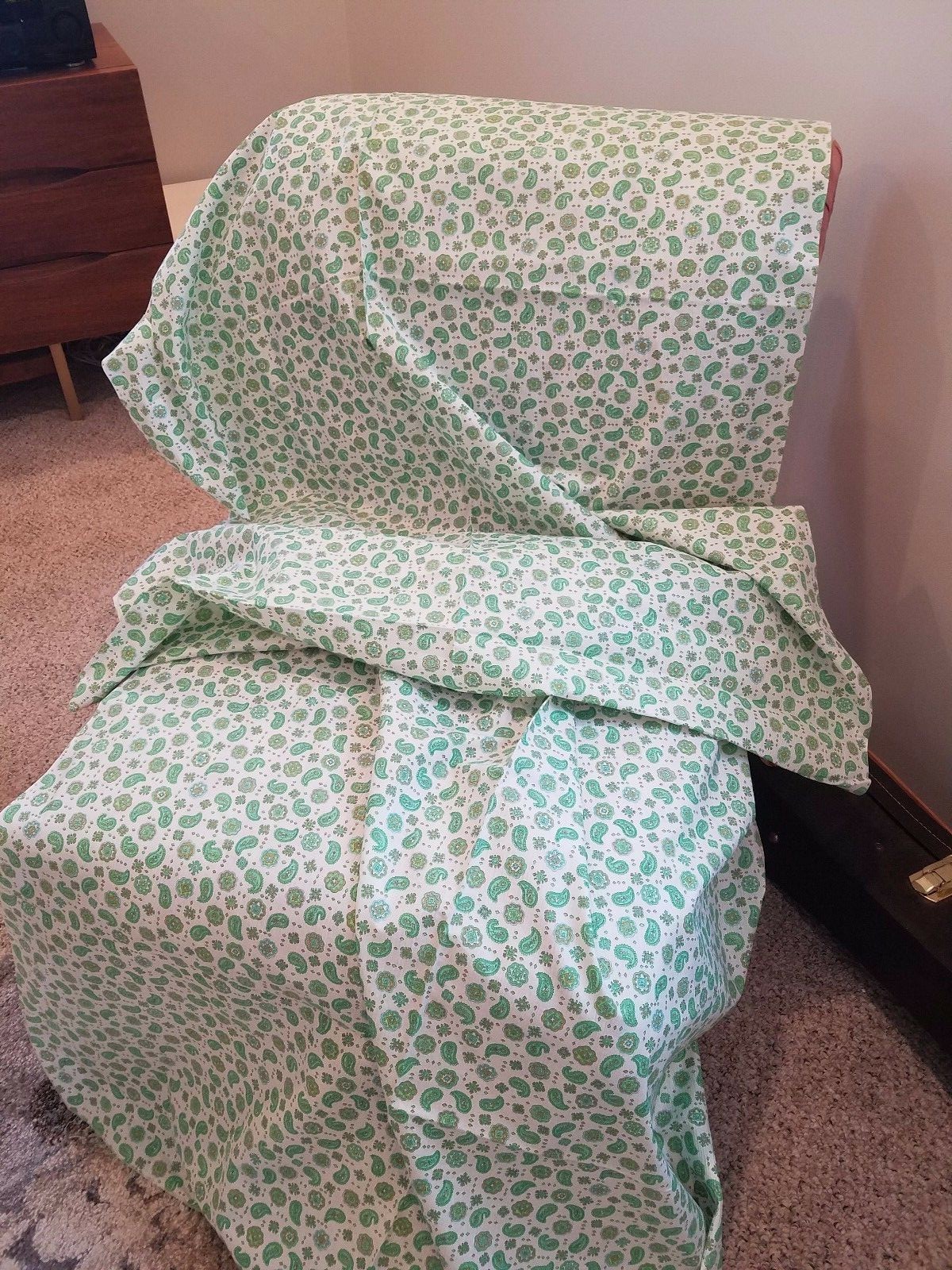 Vintage 1960's SAGE GREEN Paisley Light Weight Crepe Textured Chic FABRIC ~ 3 yd