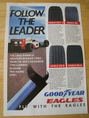 GOOD YEAR EAGLES HIGH PERFORMANCE TYRES GRAND PRIX 1991 ADVERT A4 SIZE FILE 19
