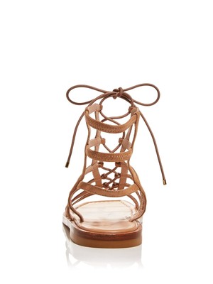 Pre-owned Stuart Weitzman Womens Beige Kora Square Toe Leather Gladiator Sandles 5.5 B