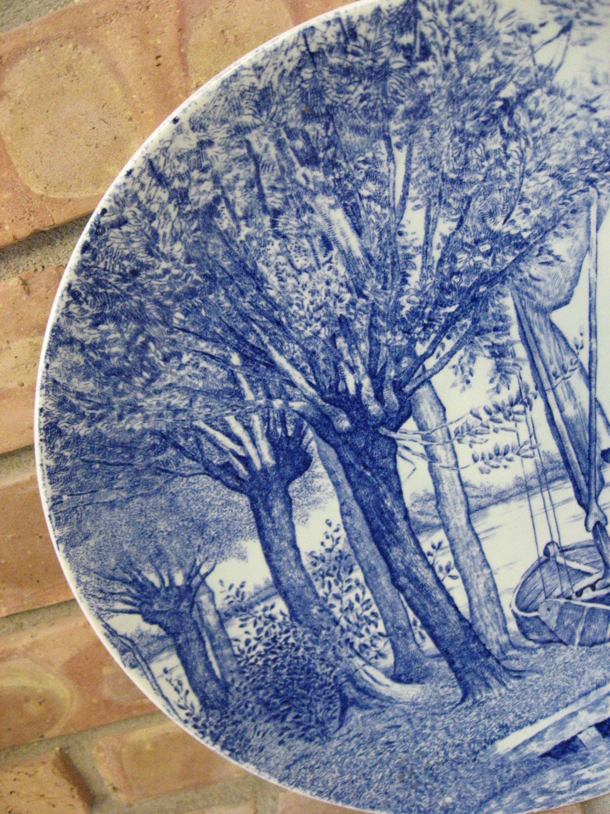 ANTIQUE BOCH DELFT BLUE/WHITE PORCELAIN  11 3/8” PLATE WINDMILL