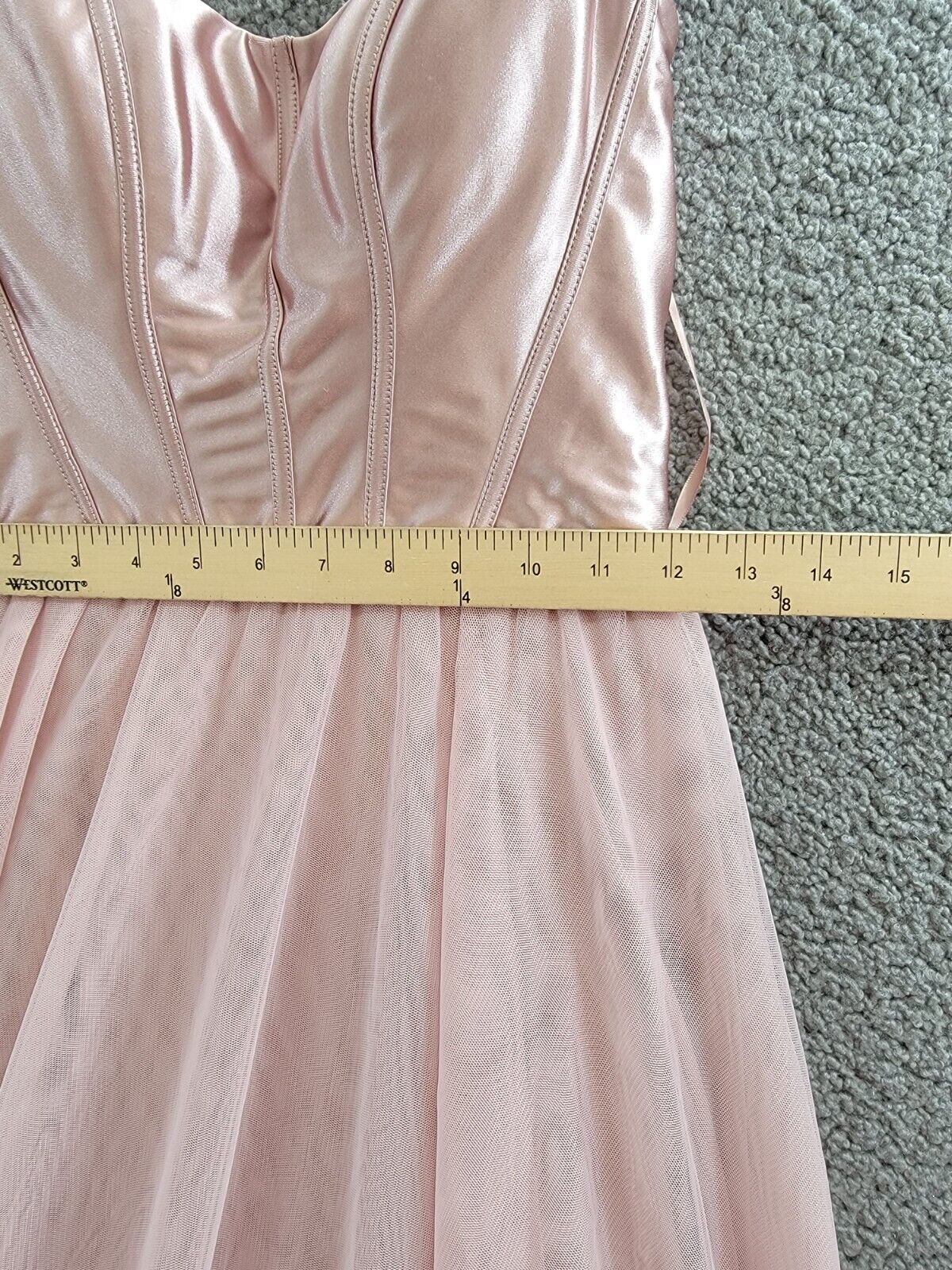 City Studio Metallic Corset-Bodice Lace-Back Gown Juniors 7/8 French Rose Zip Up - Picture 6 of 16