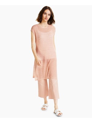 

Женский свитер-туника ALFANI кораллового цвета с короткими рукавами и пуантелями Petites, Коралл