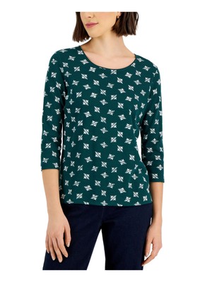 Женский зеленый топ с круглым вырезом и рукавом 3/4 с принтом от KAREN SCOTT Petites PL