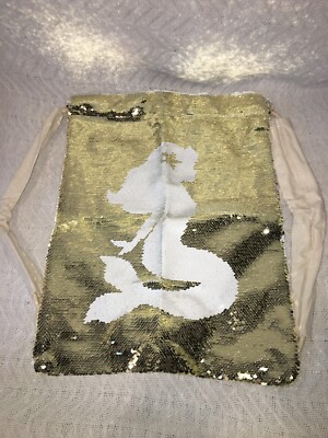 Jax & Olivia Drawstring Gold/White Reversible Sequin Mermaid Canvas Backpack Bag