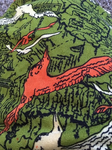 Vintage Polyester Fabric Seagulls & Map Unique 43” X 92”