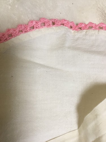Vintage Muslin Cloth Apron with Pink Crocheted Trim Half Apron