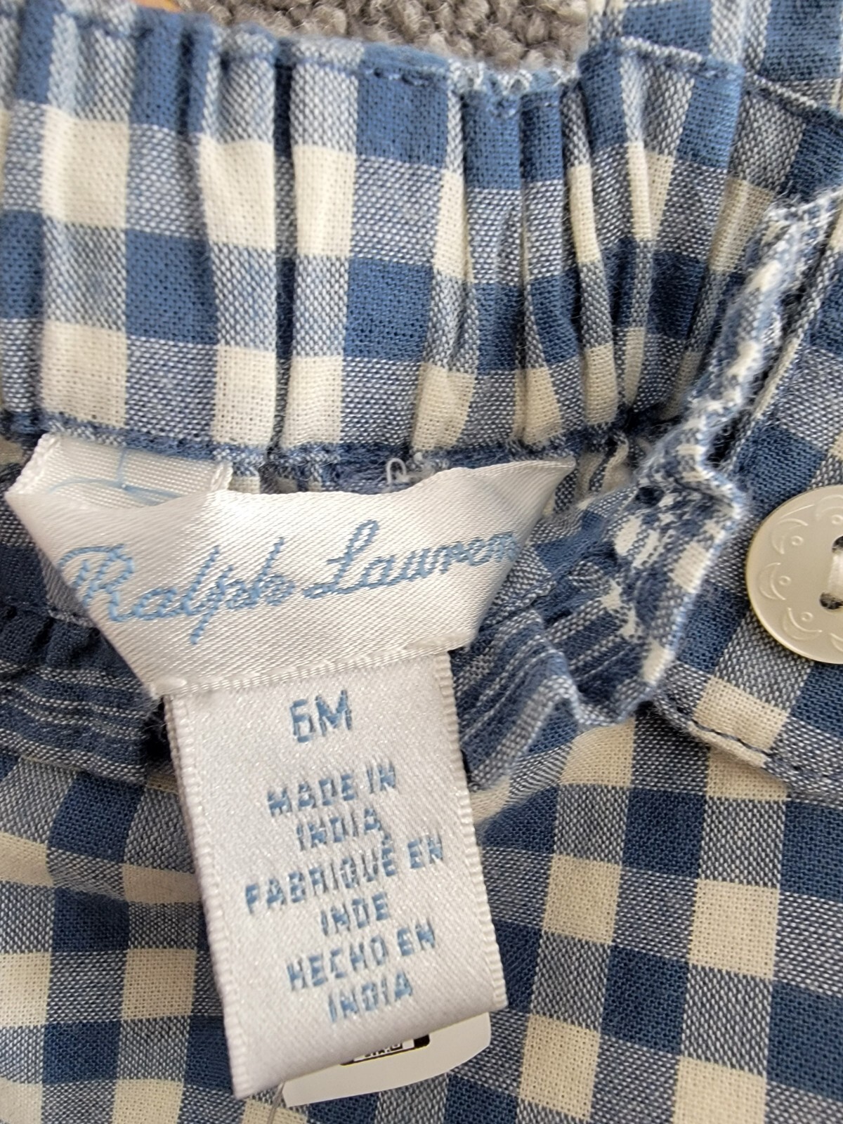 Ralph Lauren Gingham Madras Bubble Shortall & Hat Set Baby Girls 6M Blue Snap Up - Picture 8 of 24