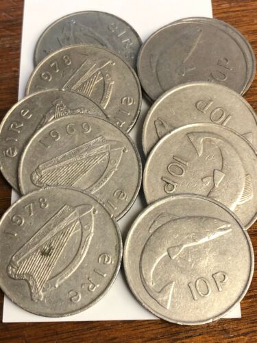 Ireland 10 Pence SALMON fish & Irish Harp coin (1969-1986 type) 28.5mm, KM#23