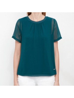 

Женский темно-бирюзовый топ с круглым вырезом DKNY с короткими рукавами, Teal